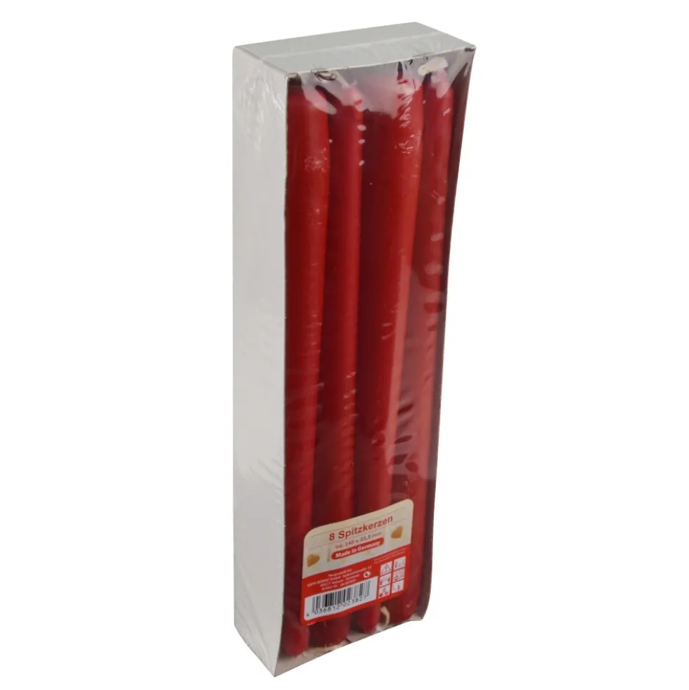 Spitzkerzen 8 Stück aus Echtwachs 24 cm in rot