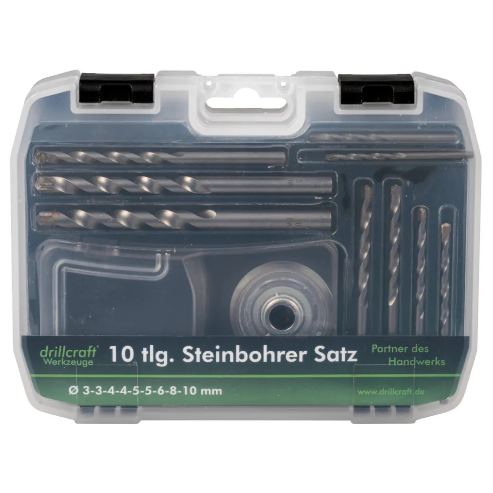 Steinbohrersatz 10-teilig, 3-10 mm, mit Bohrstaubfänger