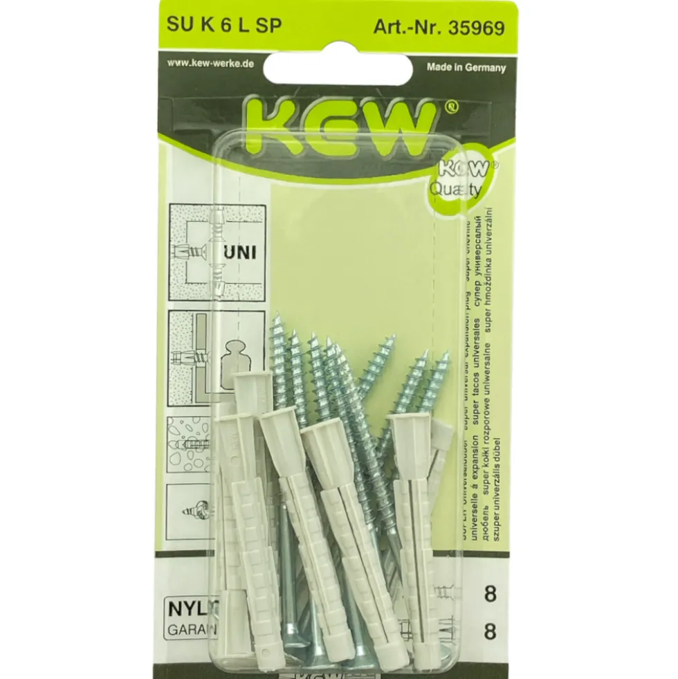 SUPER-Universal-Kragendübel Ø 6 mm mit Spanplattenschrauben, 8 Stück