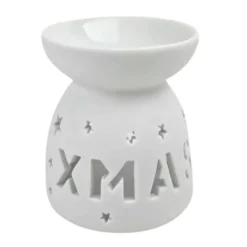 Teelicht-Duftlampe 9 cm aus weißem Keramik mit „XMAS“-Schriftzug