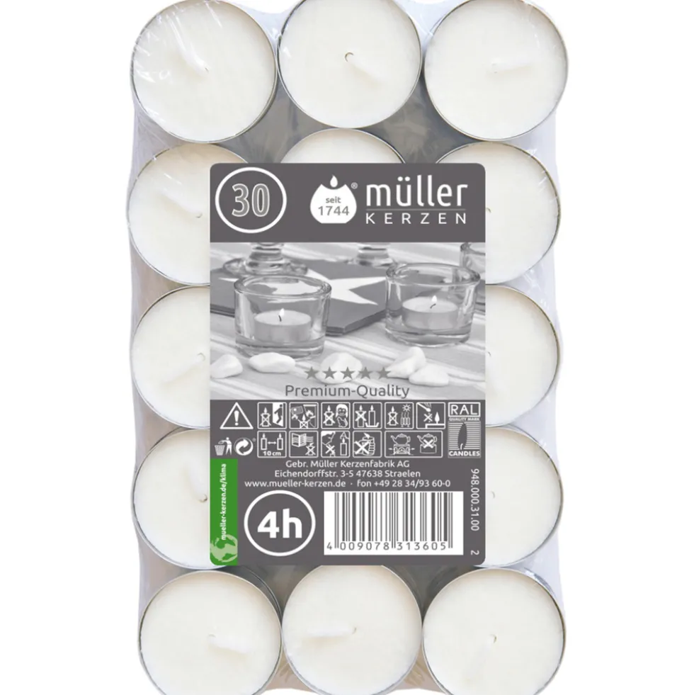 Teelichter 30er-Pack weiß