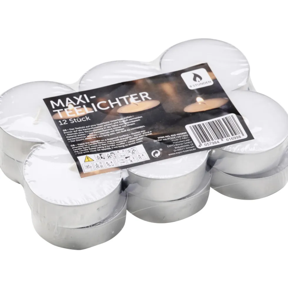 Teelichter Maxi, 12 Stück, Weiß