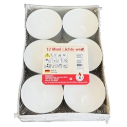 Teelichter Maxi, 12 Stück, Weiß