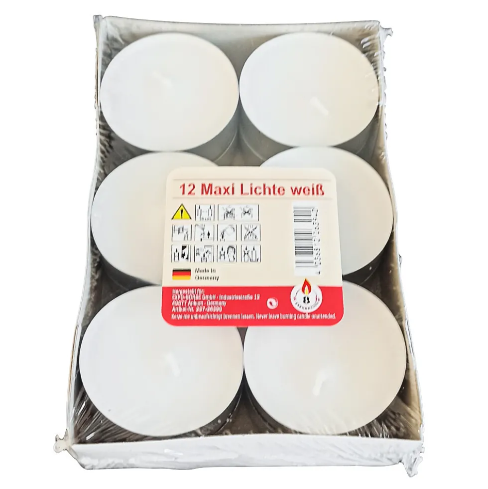 Teelichter Maxi, 12 Stück, Weiß