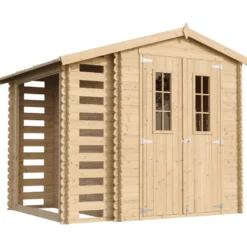 Timbela Gartenhaus aus Holz mit Brennholzschuppen