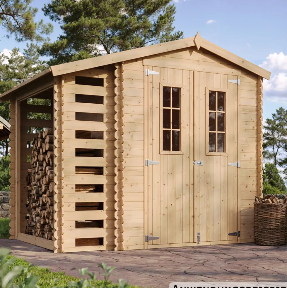 Timbela Gartenhaus aus Holz mit Brennholzschuppen