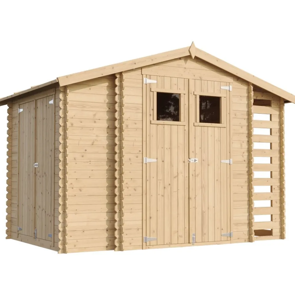 Timbela Gartenhaus aus Holz mit Brennholzschuppen