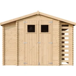 Timbela Gartenhaus aus Holz mit Brennholzschuppen und Boden