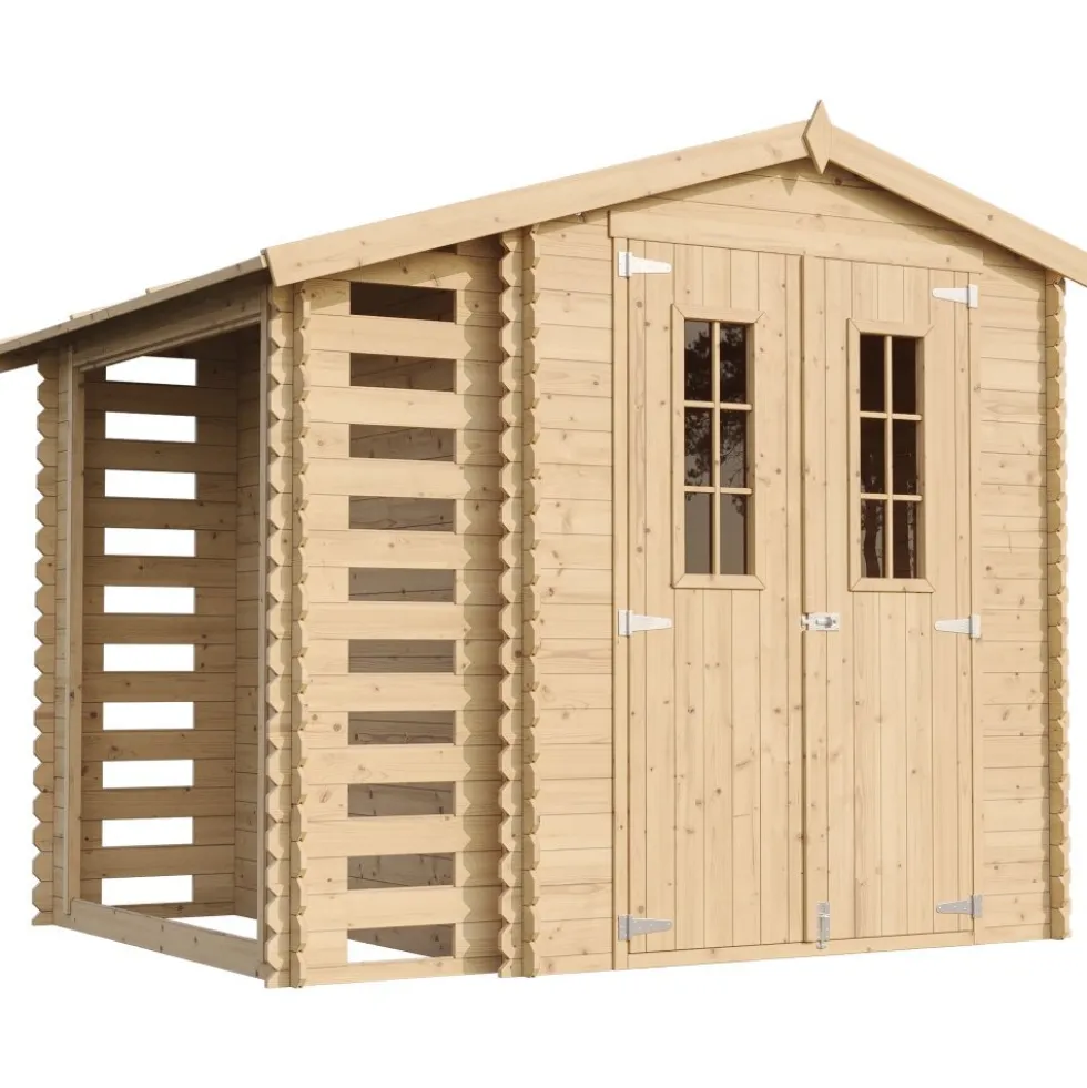 Timbela Gartenhaus aus Holz mit Brennholzschuppen und Boden
