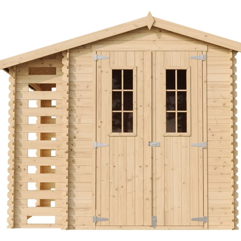 Timbela Gartenhaus aus Holz mit Brennholzschuppen und Boden