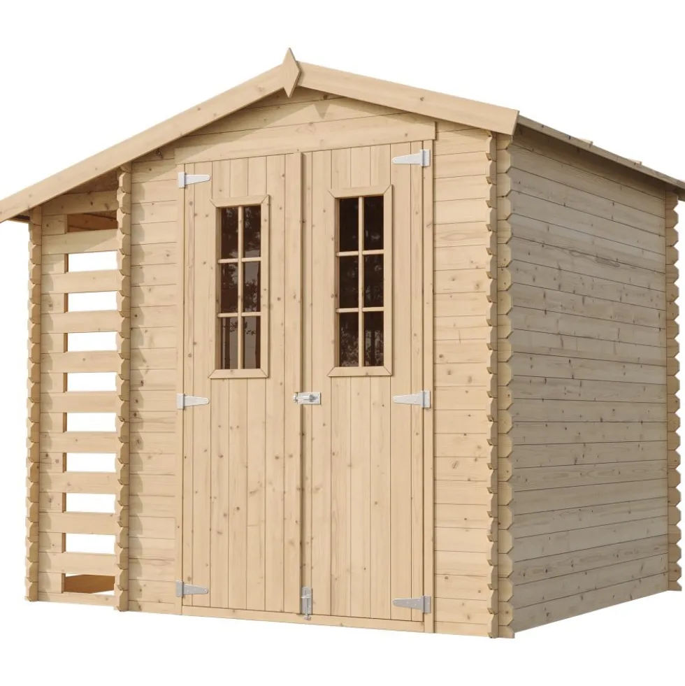 Timbela Gartenhaus aus Holz mit Brennholzschuppen und Boden