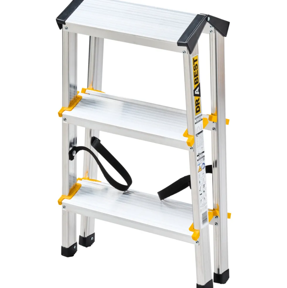 Trittleiter aus Aluminium mit 3 Stufen, beidseitig begehbar