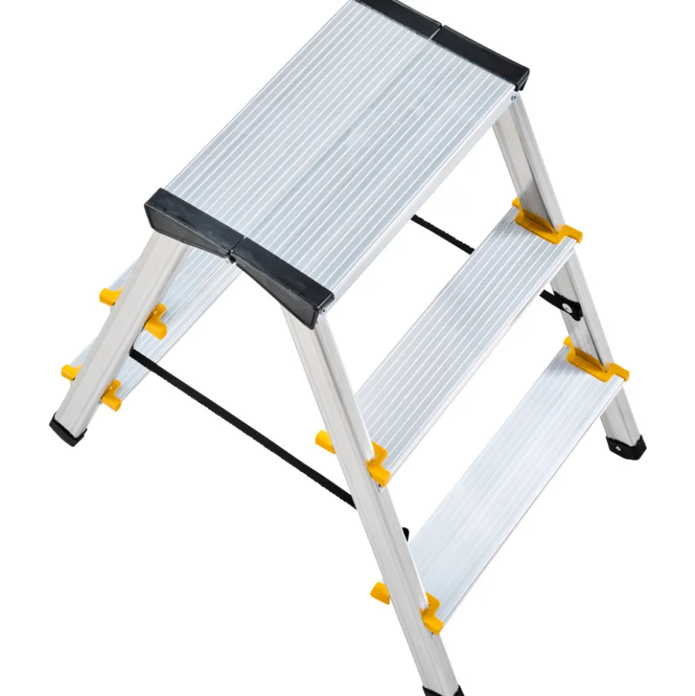 Trittleiter aus Aluminium mit 3 Stufen, beidseitig begehbar