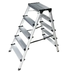 Trittleiter aus Aluminium mit 5 Stufen, beidseitig begehbar