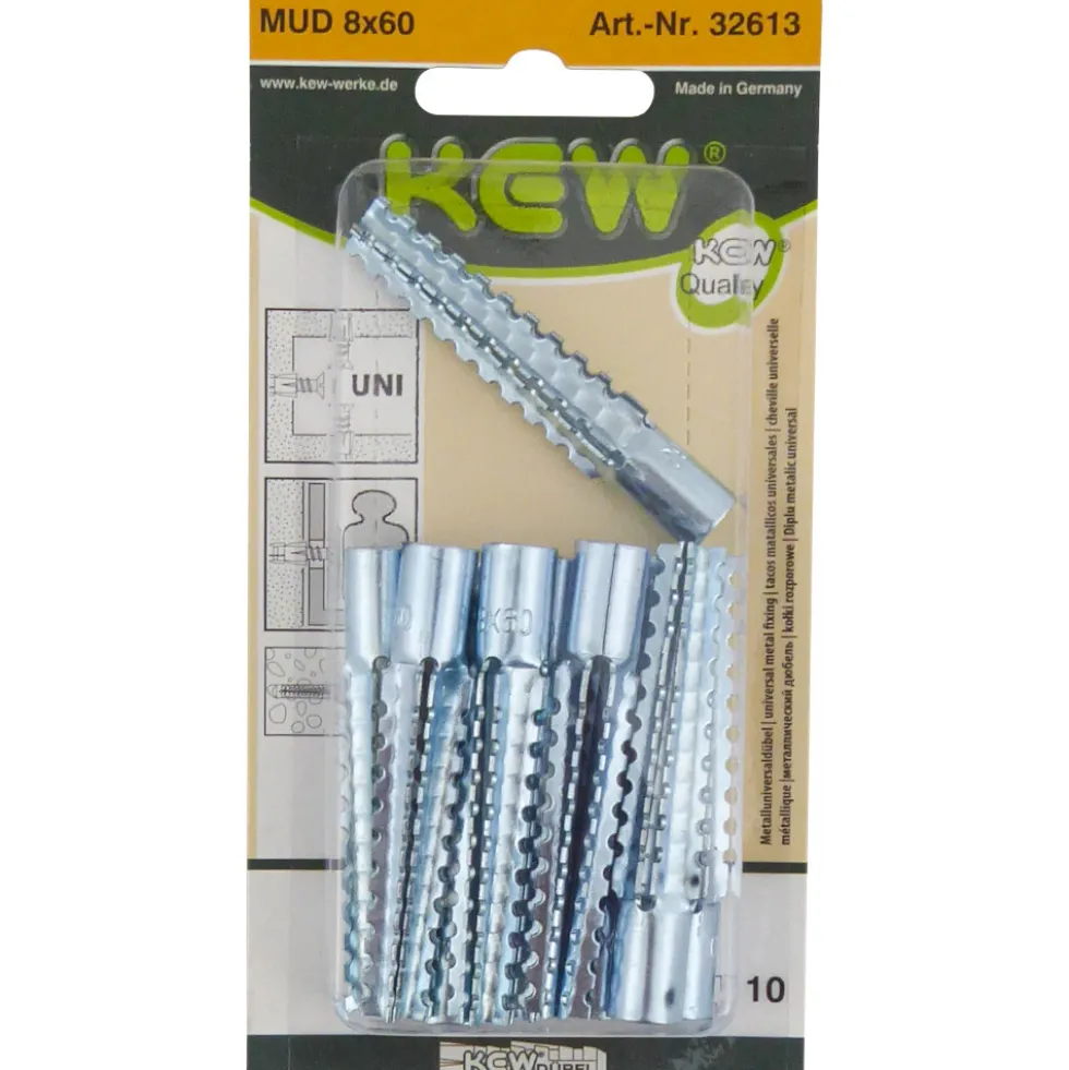 Universaldübel Set 10 Stück 8 x 60 mm aus Metall