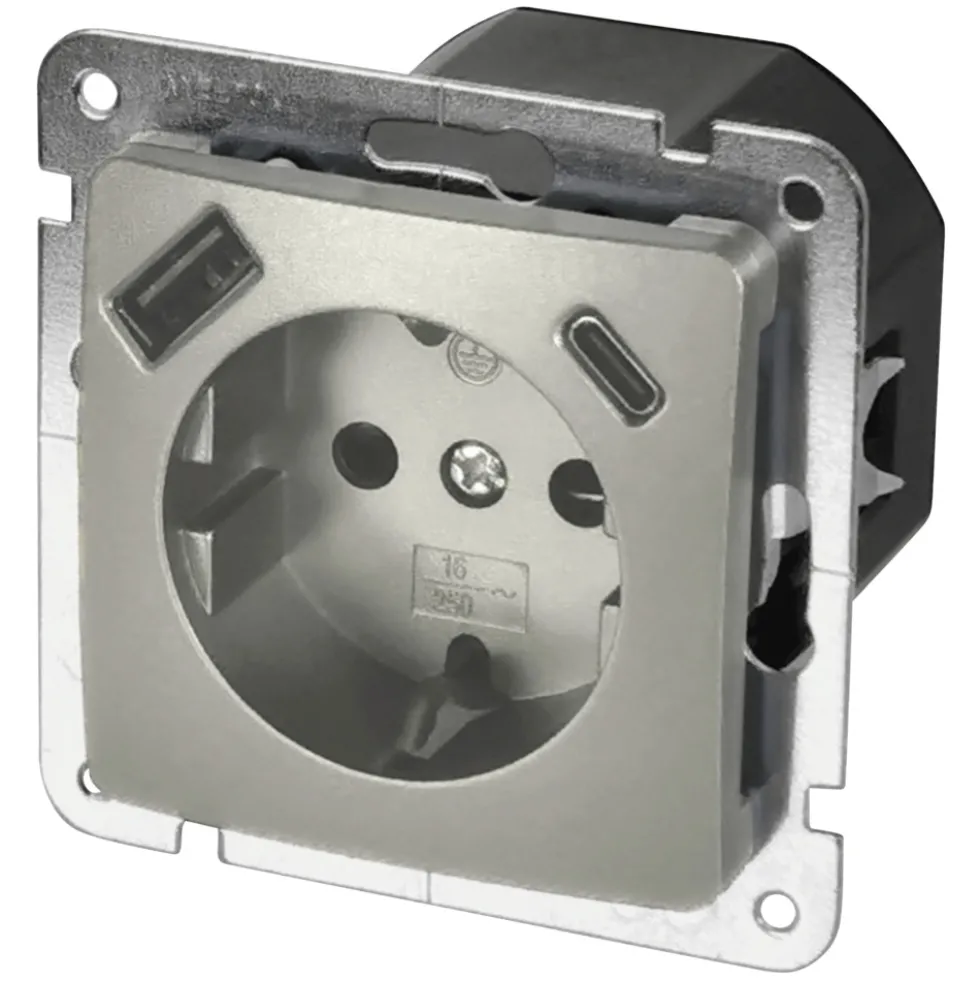Unterputz Steckdose Monaco mit USB-A+C-Anschluss platinfarben, IP20
