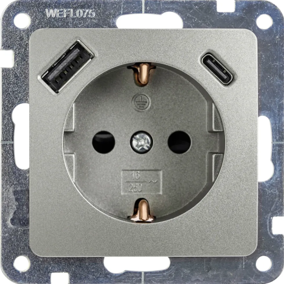 Unterputz Steckdose Monaco mit USB-A+C-Anschluss platinfarben, IP20