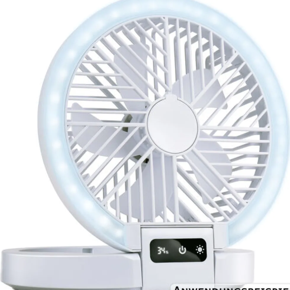 USB-Tischventilator mit Lichtring 1200 mAh, weiß