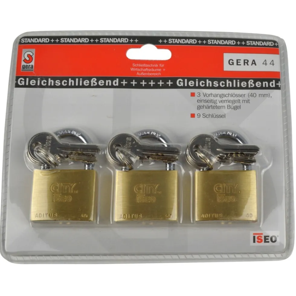 Vorhangschloss-3er-Set Gera 44 MS 40 mm mit 9 Schlüsseln