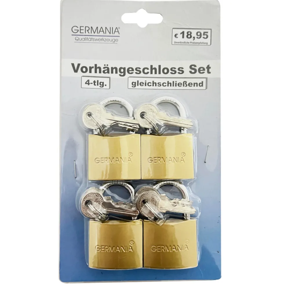 Vorhängeschloss-Set 4-teilig mit je 6 Schlüsseln