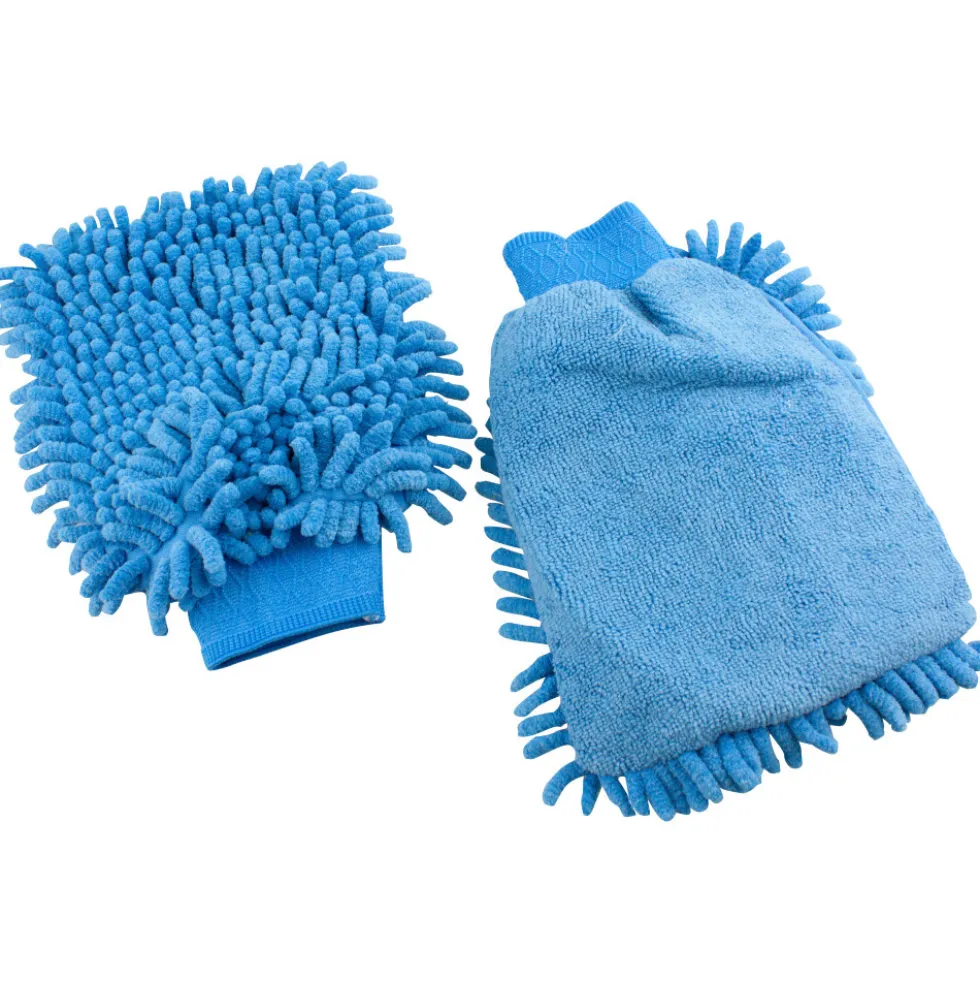 Waschhandschuh 2in1 in Blau aus Chenille & Mikrofaser