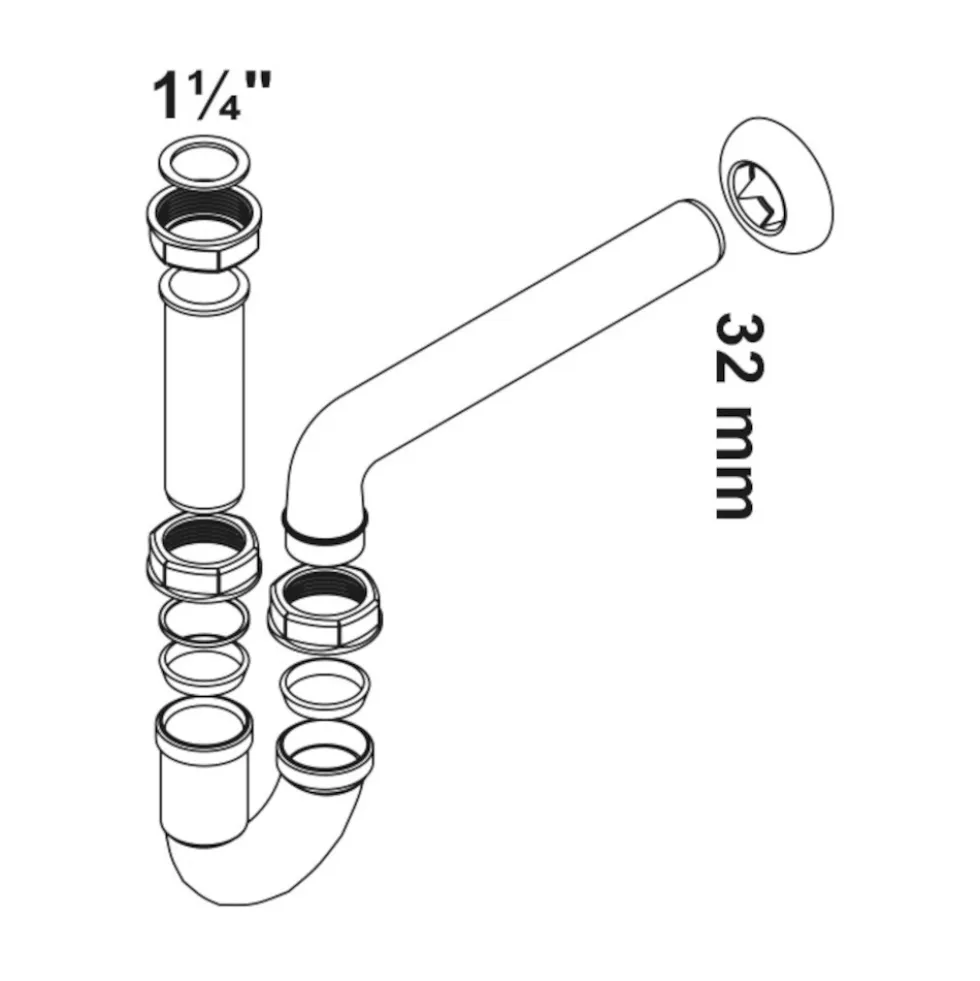 Waschtisch-Röhrensiphon Kunststoff weiß 1¼"" x 32 mm