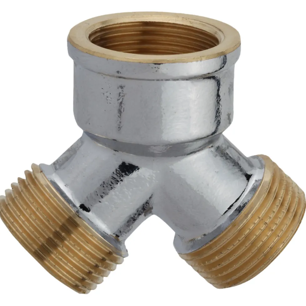 2-Wege-Verteiler Messing verchromt ¾'' IG x ¾'' AG