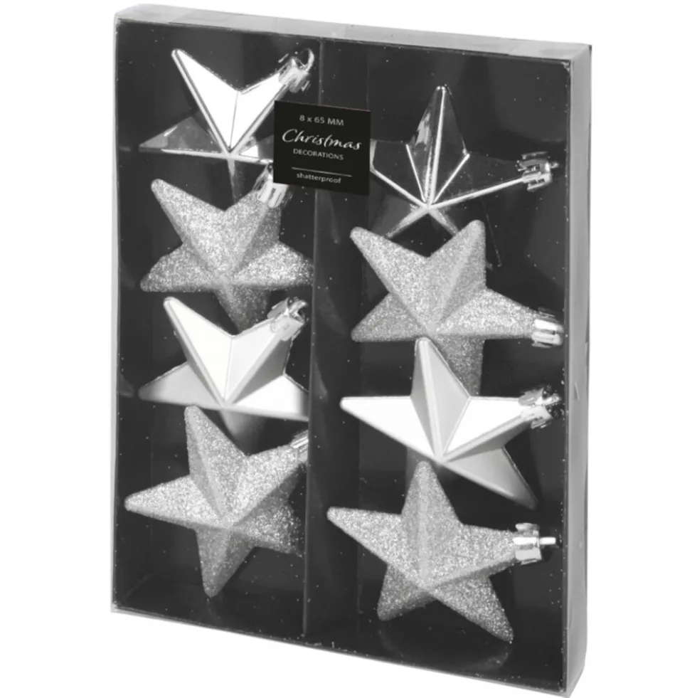 Weihnachtskugel-Set in Sternenform 8-teilig 6,5 cm in verschiedenen Farben