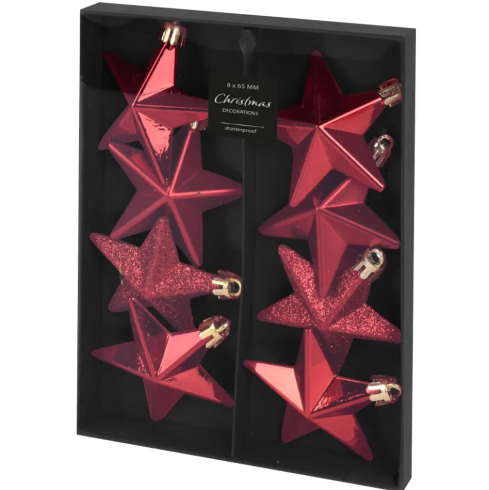 Weihnachtskugel-Set in Sternenform 8-teilig 6,5 cm in verschiedenen Farben