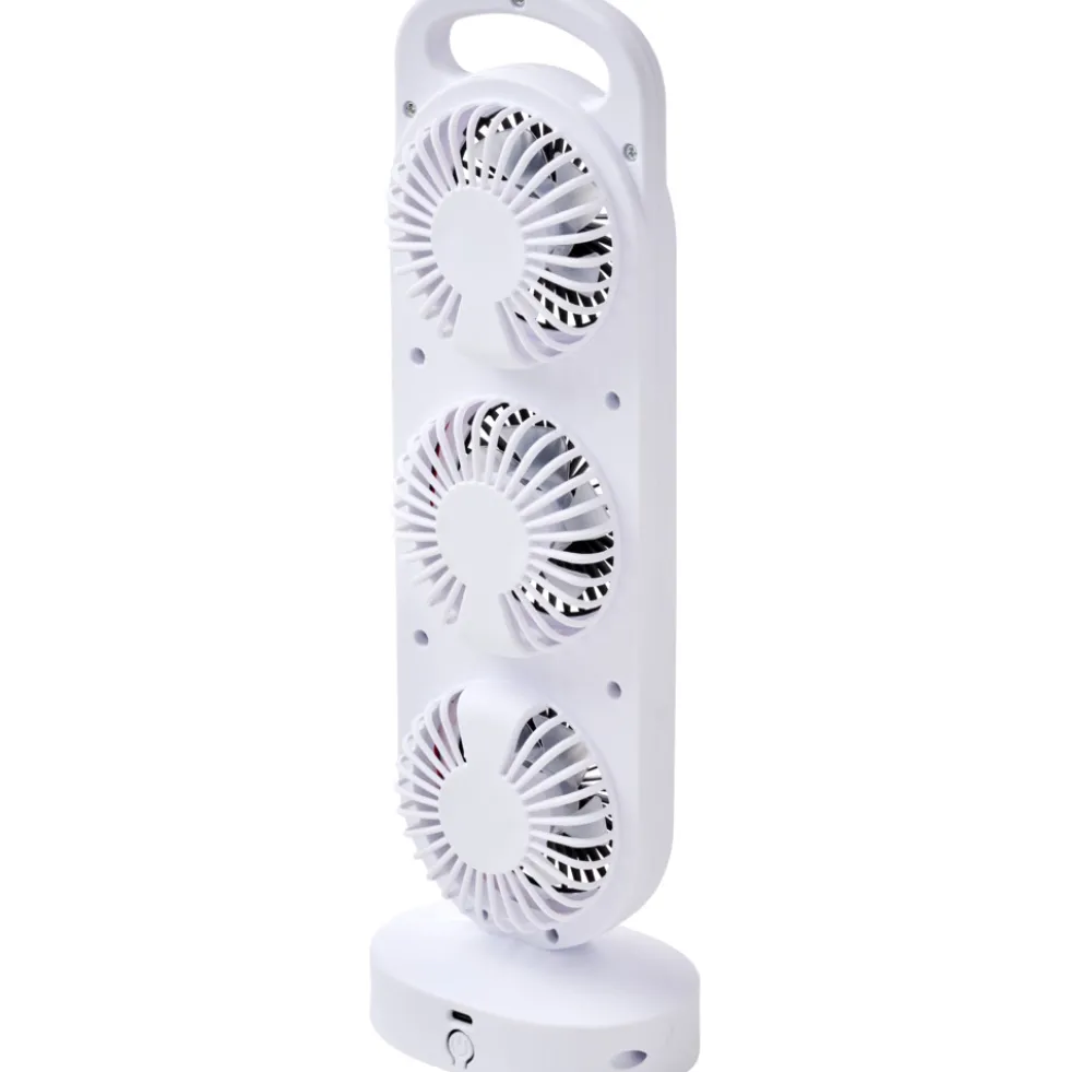 Wiederaufladbarer Tischventilator weiß, mit 3 Lüftern und USB‑C
