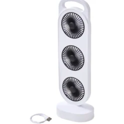 Wiederaufladbarer Tischventilator weiß, mit 3 Lüftern und USB‑C