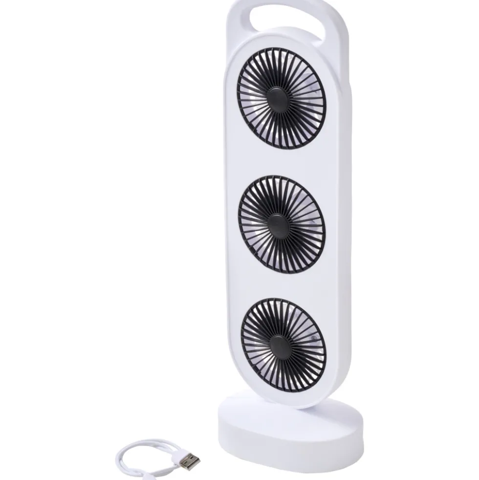 Wiederaufladbarer Tischventilator weiß, mit 3 Lüftern und USB‑C