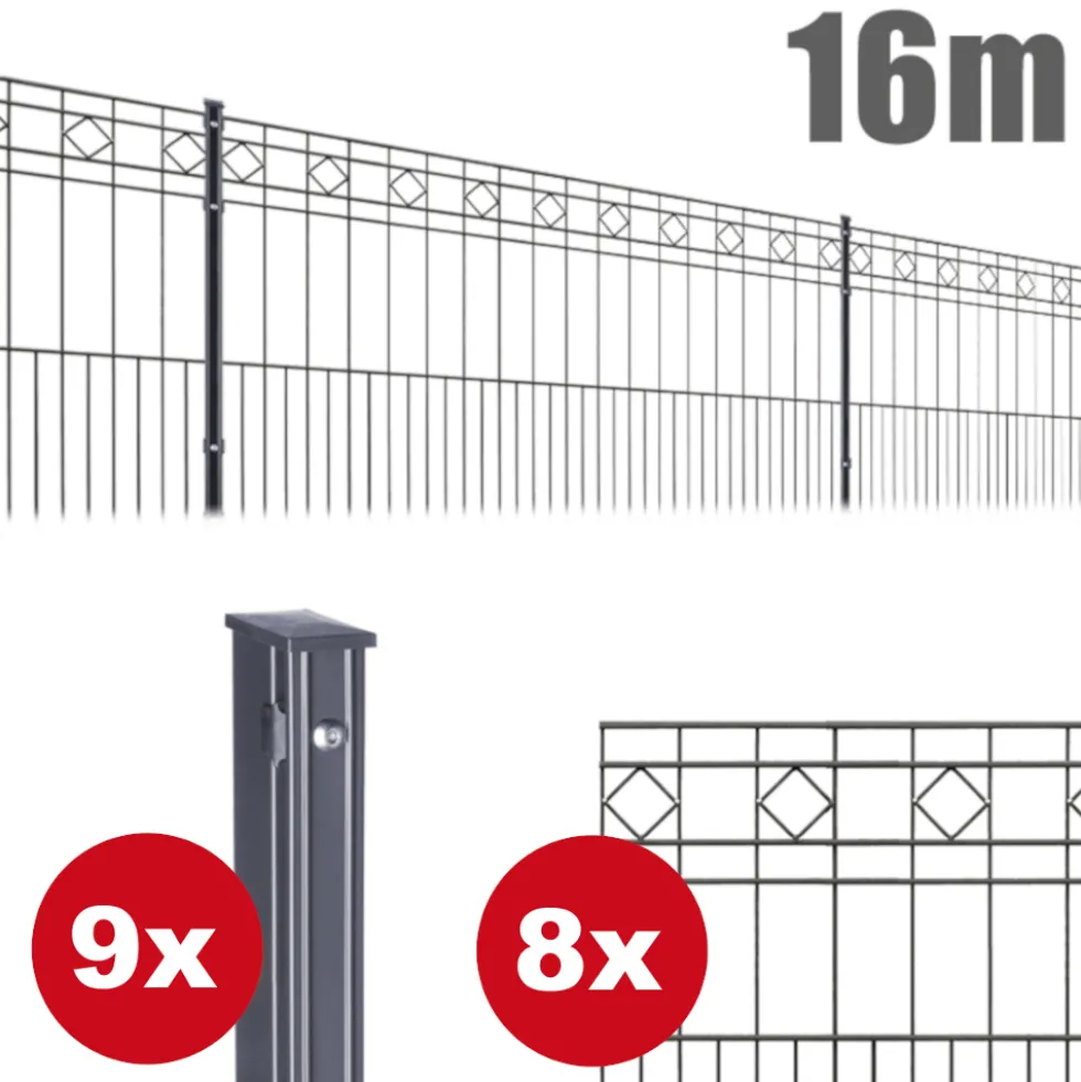Zaunpaket Turin ca. 0,8 m x 16 m anthrazit verzinkt pulverbeschichtet